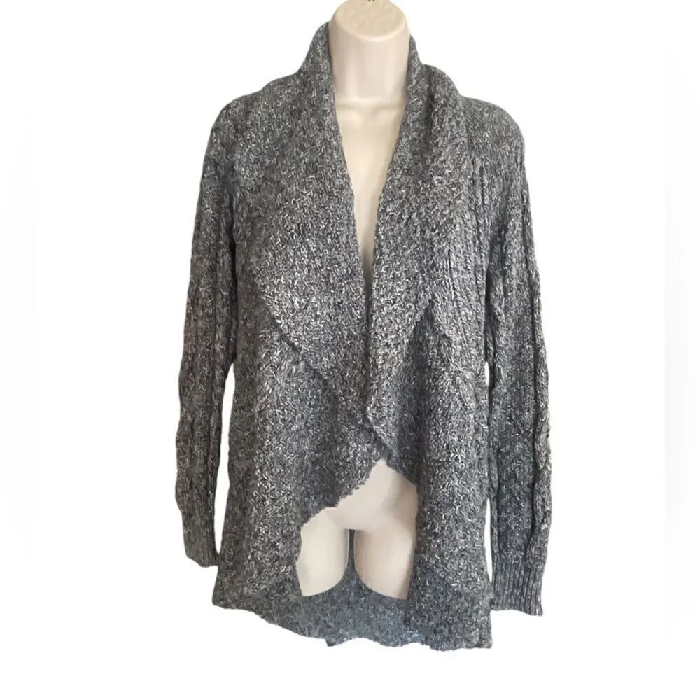 Chaus Open Front Cardigan Sweater Gray/White